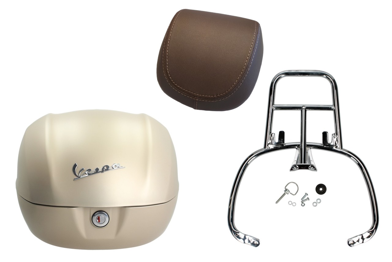 Topcase kit 32L deep blue matt opaco (288/A), brown back cushion for Vespa Primavera