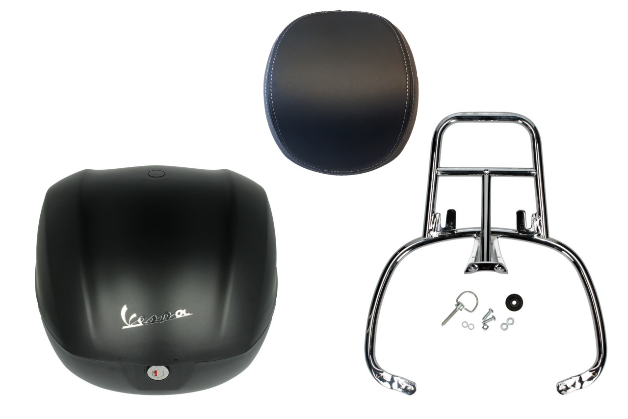 Topcase Kit 32L nero cosmo (98/A), back cushion black for Vespa Primavera