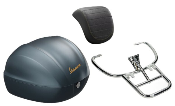 Topcase Kit 32L Blue Officina 8 (D31), back cushion black for Vespa Sprint / Primavera