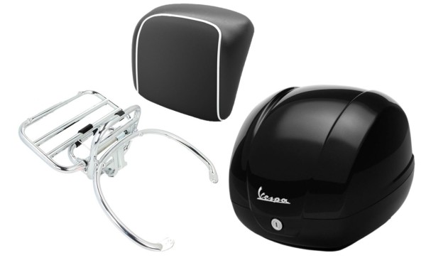Topcase kit 36L nero cosmo (98/A), luggage rack chrome, back cushion black for GTS 125/300/310