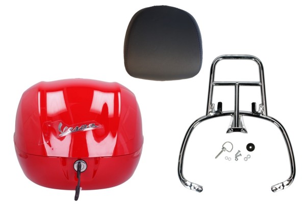 Topcase Kit 32L red dragon (894), back cushion black for Vespa Sprint / Primavera