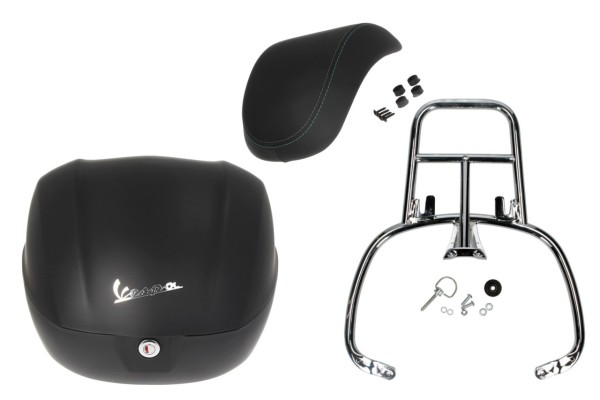 Topcase Kit 32L black matt opaco (99/C), back cushion black, luggage rack chrome for Primavera