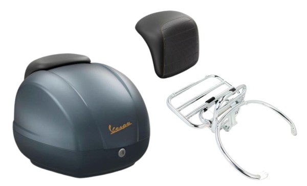 Topcase Kit 36L Blue Officina 8 (D31), luggage rack chrome for Vespa GTS 125/300/310