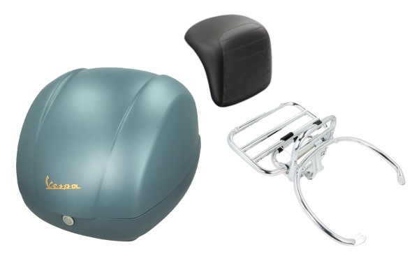 Topcase Kit 36L Blue Officina 8 (D31), luggage rack chrome for Vespa GTS 125/300/310