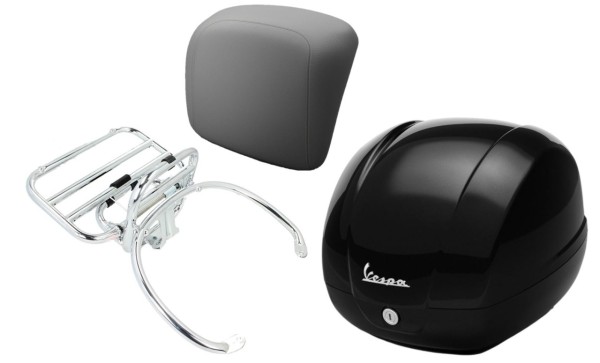 Topcase Kit 36L nero cosmo (98/A), luggage rack chrome, back cushion gray for GTS 125/300/310