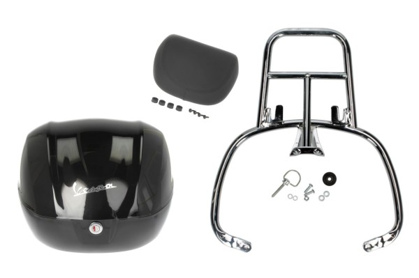 Topcase Kit 32L nero cosmo (98/A), back cushion black for Vespa Primavera